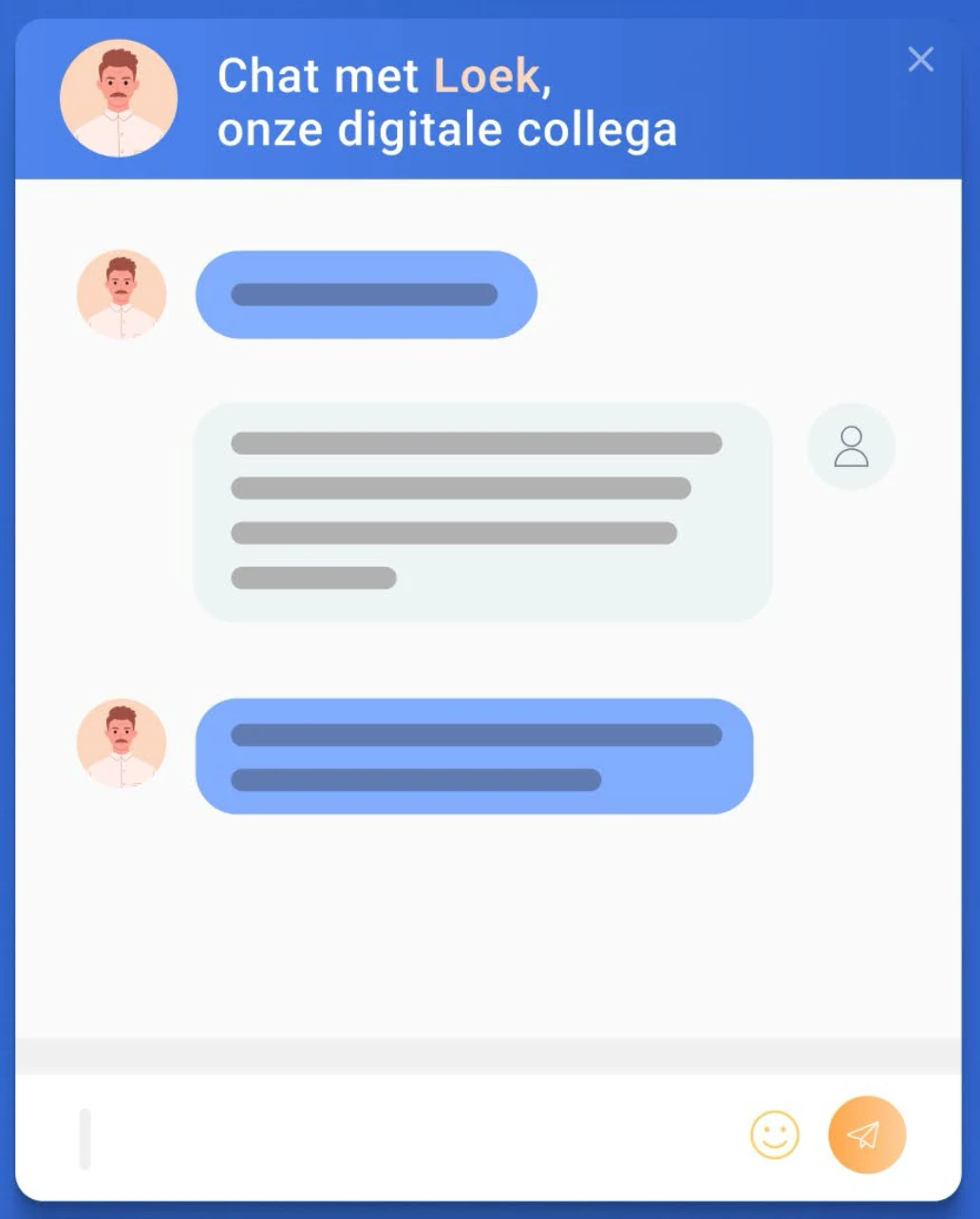 Chat window showing Loek, a Digital Colleague, talking to a customer