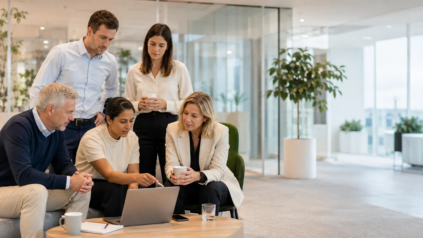 Een team volgt samen een presentatie over digitale toegankelijkheid