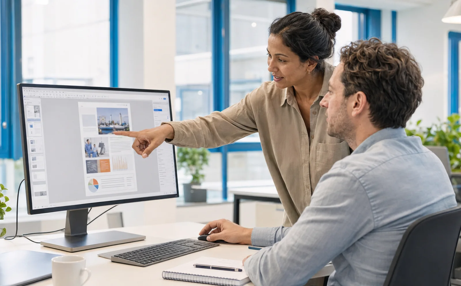 Een specialist legt digitale informatie uit aan een collega.